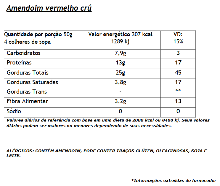 Amendoim Vermelho Cru Organicos Verde Natural